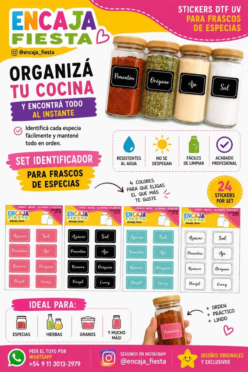 Stickers DTF UV para frascos de especias